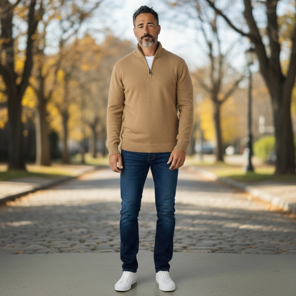 Sela Men Wool Blend Quarter Zip Pullover Sweater - Men's Medium